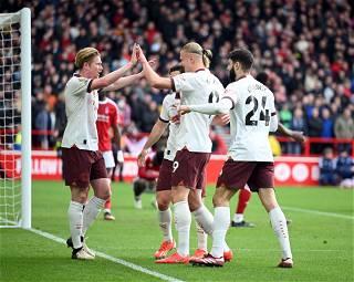 Haaland returns and scores as Man City beats Nottingham Forest 2-0